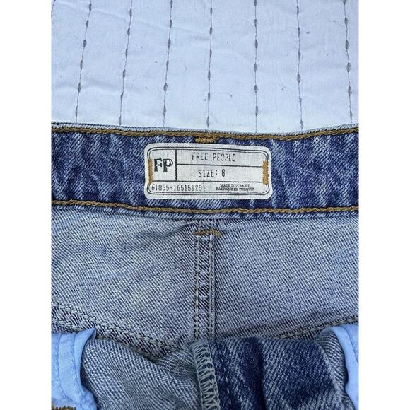 Free People Side Stripe Embellished Beaded Denim Jean Mini Skirt Distressed 8 - Picture 8 of 11